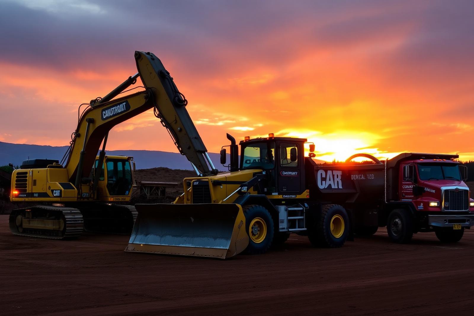 Winters Construction equipment fleet at sunset